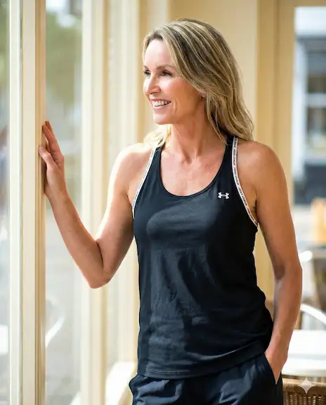 Claudia Faucher profile photo standing in black workout tank top.