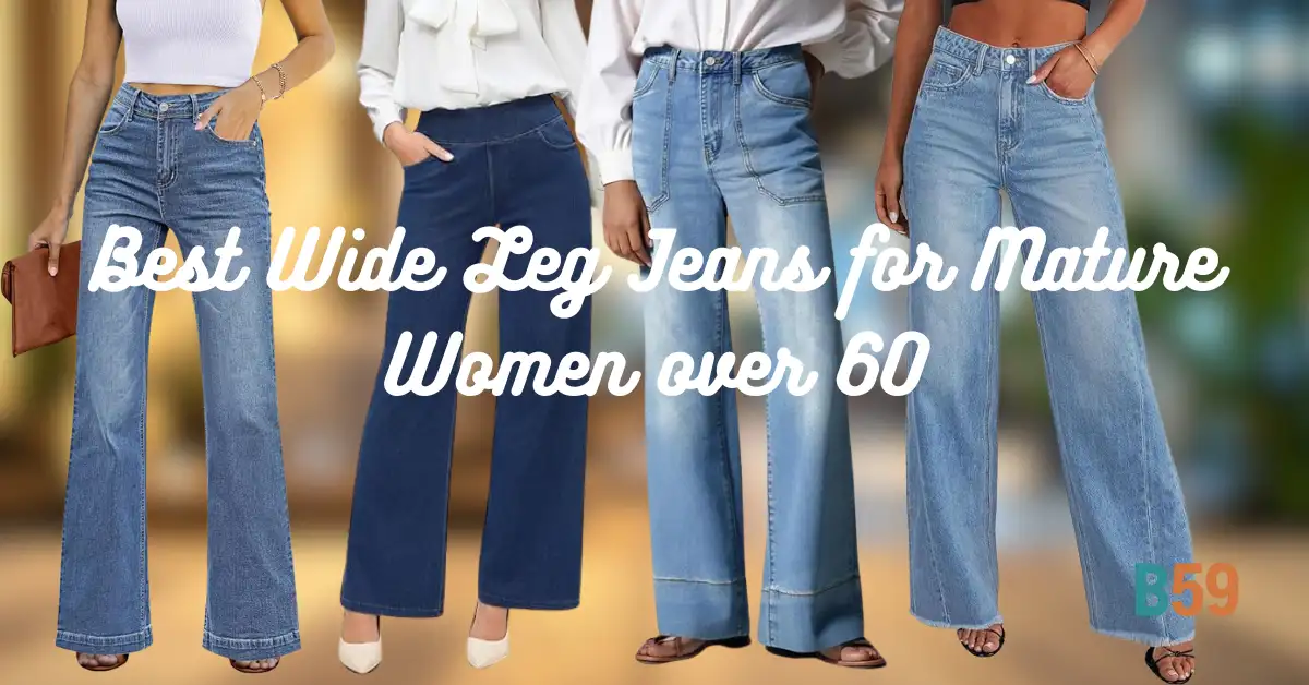 Best wide leg jeans for mature women over 60. Featured image.