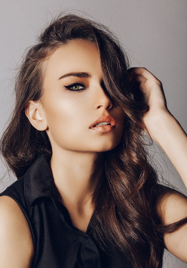 Woman with brown healthy hair.