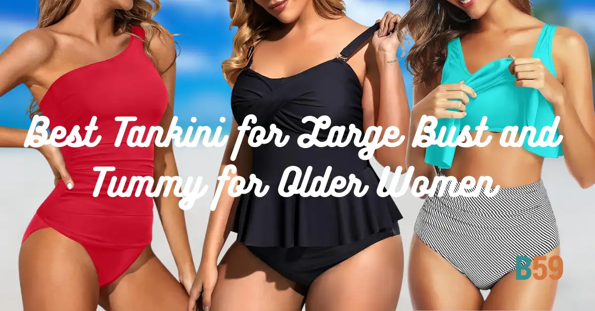 Best Tankini for Large Bust and Tummy for Older Women. Featured image.